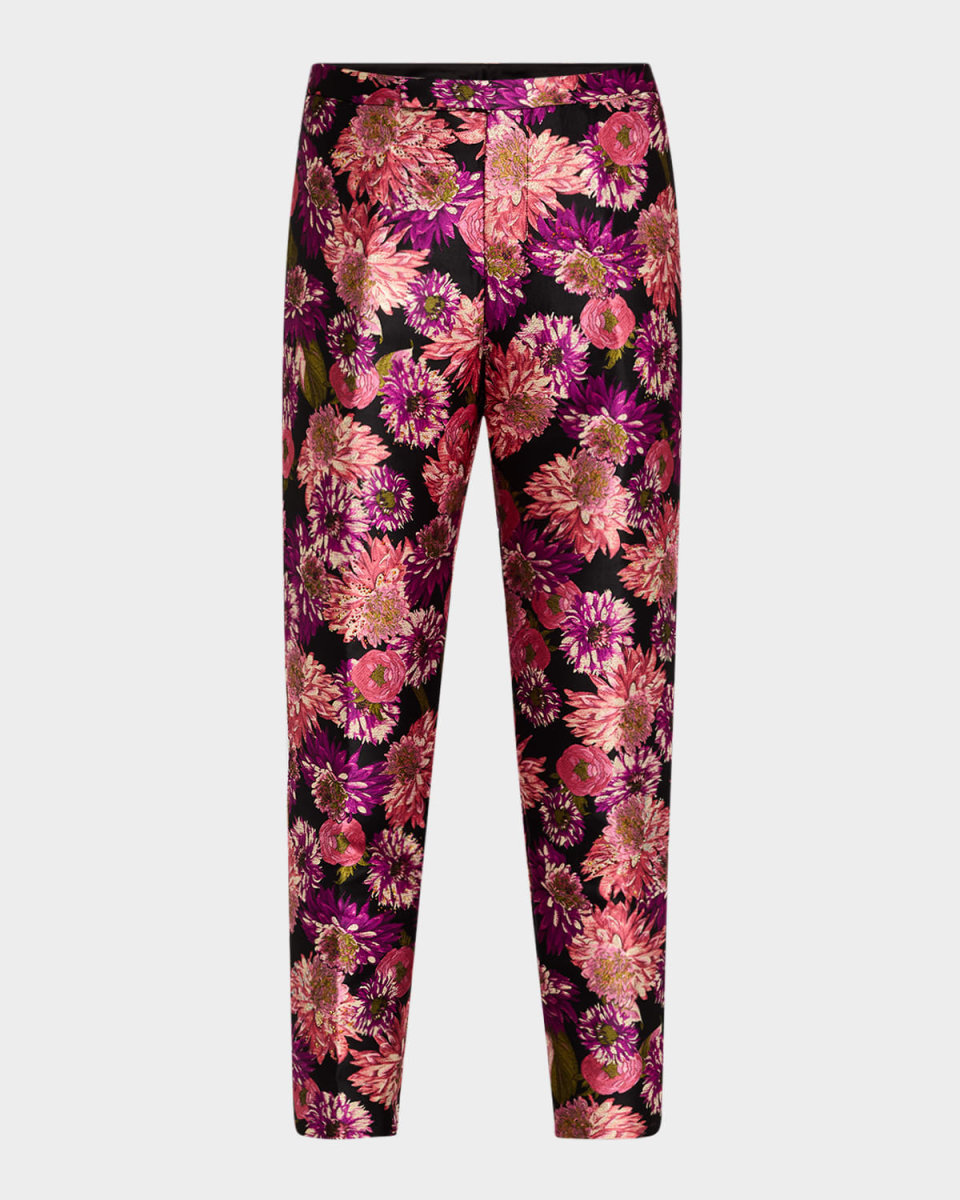 Pink Wish Jacquard Slim-Leg Ankle Cigarette Pants